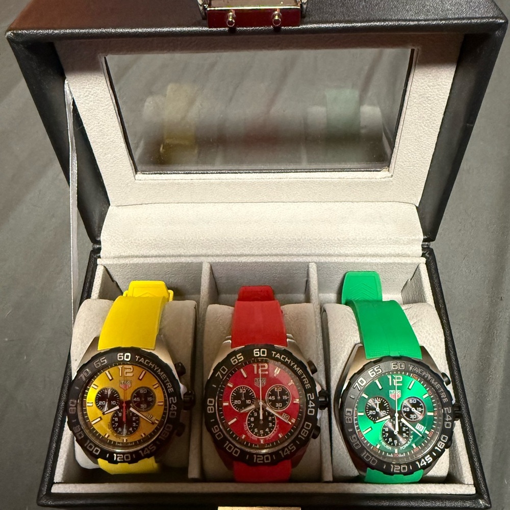Tag Heuer Yellow Red and Green Sports Watches yes all 3